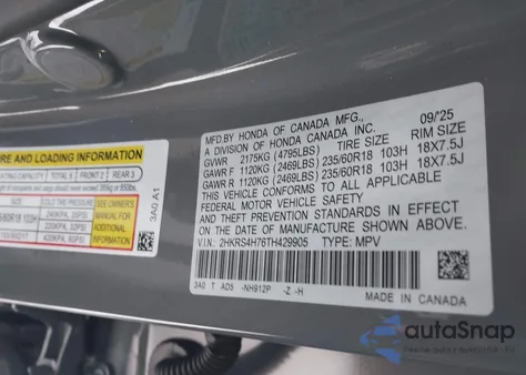 2026 Honda Cr-V Ex-L Awd z USA, uszkodzony, nr VIN 2HKRS4H76TH429905
